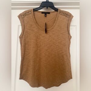 White House Black Market Lace-Up Shoulder Scoop Tee Size S Cap Sleeve